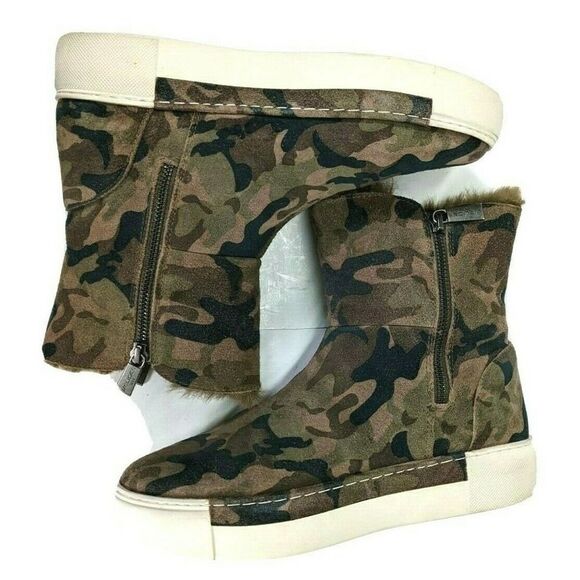J/SLIDES Womens Size 8 Camo Boot Sneaker Faux Fur Real Suede  Victory Zip Sides - Picture 5 of 12